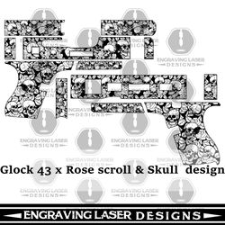 engraving laser designs glock 43 x rose scroll & skull design