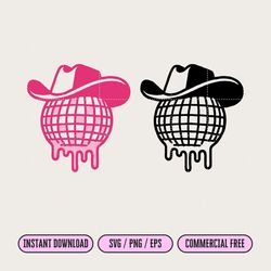 cowboy hat melting disco ball svg, cowgirl disco ball png file for print & cut, western bachelorette party wall decor, s