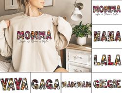 personalized floral momma nana png, giegie flower with child names, yaya lala gaga floral, flower glitter png, mother's