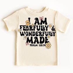 fearfully & wonderfully made biblical toddler tee svg png, kids jesus sublimation bible verse christian for kids, smiley