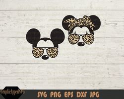 svg, leopard print, safari, family, vacation, bundle, bandana, ears, head, aviators, sunglasses, digital download, cut f