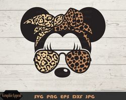 safari mouse svg, cheetah and leopard print, bandana, aviator, glasses, svg cut file, png, eps, clipart printable. vecto