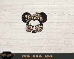 mouse with leopard print bandana and sunglasses, svg, png, jpeg, cut file, instant digital download