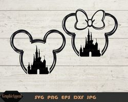 magical mouse outline svg, bundle, castle, hairbow, head, icon, digital download, cut file, jpeg png svg dxf