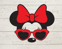 minnie with heart sunglasses svg, red hairbow, aviator, head, digital download, cut file, decal, iron on, transfer, jpeg