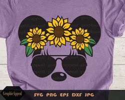 sunflower mouse svg - bow, aviator sunglasses, magical, head, cut file, jpg png digital download!!!