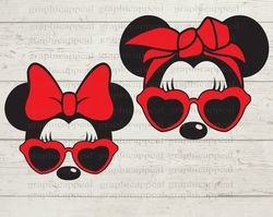 bundle, minnie heart, bandana, hairbow, set - head, aviator, sunglasses, icon, digital download, cut file, iron on, tran