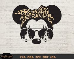 leopard mouse with bandana svg, castle, ears, head, aviators, sunglasses, digital download, iron on transfer, svg png