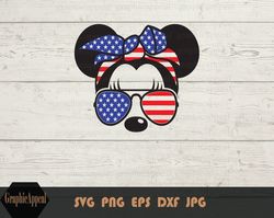 4th of july mouse - svg, stars and stripes bandana, ears, aviator sunglasses, instant download, cut file, png, jpg