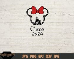 2024, bundle, cheer, competition, mouse, cheerleading, team, gift, red, hair bow, outline, svg, png, instant download, f