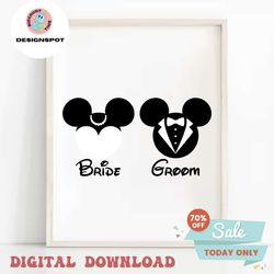 bride groom, mickey minnie mouse ears head, wedding, svg and png formats, cut, cricut, silhouette, instant download