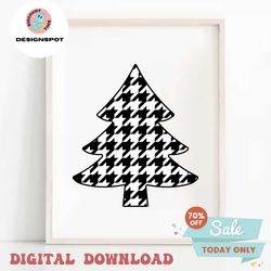 holiday clipart: simple christmas tree / evergreen / pine tree in white and black houndstooth check pattern digital down