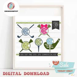 golf monogram svg cut files for cricut, golfing silhouettes, golf club monogram frame svg instant download, golf ball mo