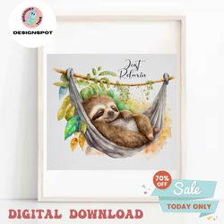 sloth tumbler wrap, just relaxin tumbler wrap, watercolor tumbler wrap, 20 oz skinny tumbler sublimation design, seamles