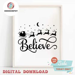 believe christmas svg, believe svg, santa sleigh svg, reindeer svg, retro christmas svg, christmas svg, winter svg, beli