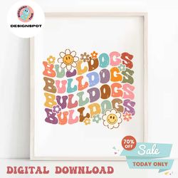 floral bulldogs svg png, retro game day shirt dtf transfer, groovy college football team, bulldogs high school sublimati