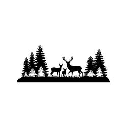 deer in the forest svg, deer family svg, wilderness svg, forest deer scene svg, landscape svg, buck and doe svg, cut fil