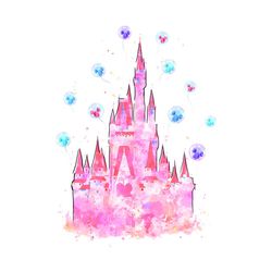 cinderella's castle art png, pink castele png, baby nursery disney png, wall art castle png