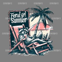 vintage feral girl summer raccoon png digital download files