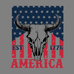western patriotic american est 1776 bull skull svg