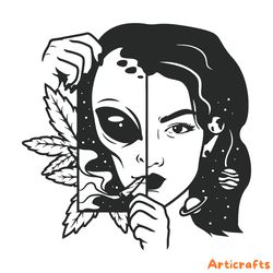 alien girl smoking weed svg png digital download files