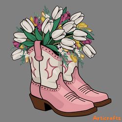 cowgirl boots tulip flower png digital download