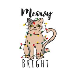 Meowy Bright Svg, Christmas Cat Lights Svg, Meowy Christmas Svg, Cat clipart, Holidays Svg, Digital download