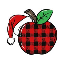apple buffalo plaid svg, christmas teacher svg, teacher gift, santa hat, apple file, christmas design, digital download