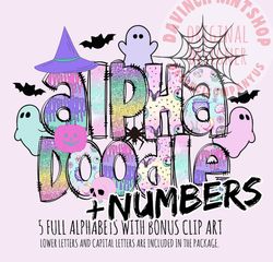 pretty halloween doodle letters with clip art png files, cute halloween png, doodle alpha bundle, halloween clipart alph