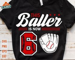 this baller is now 6 svg, baseball birthday svg, 6th birthday boy svg, baseball svg, baseball boy svg, baseball party bi