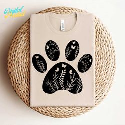 -floral paw print svg, paw svg, paw png