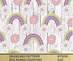 cute rainbows daisy ,seamless repeat pattern, hippie boho pattern, digital fabric printing