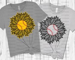 2 baseball and softball sunflower svg dxf png, cut file, cricut, silhouette, sublimation download,