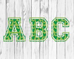 green hearts sports letters, sublimate download, varsity letters, animal print alphabet png, st patrick letters, png fon