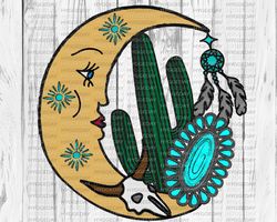 desert drawing png, sublimate download, moon, turquoise, gemstone, skull, cactus, desert, country, western, boho, sublim