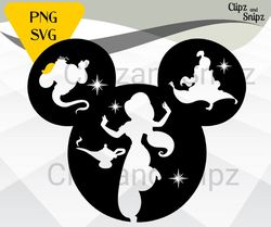 aladdin svg and png clipart jasmine instant digital download mickey head iron on print cricut compatible genie magic car