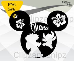 lilo and stitch svg png clipart instant digital download mickey mouse ears ohana design for shirts hats tumblers sticker