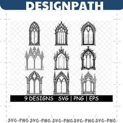 gothic victorian window haunted eerie medieval glass png,svg,eps,cricut,silhouette,cut,engrave,stencil,sticker,decal,ve