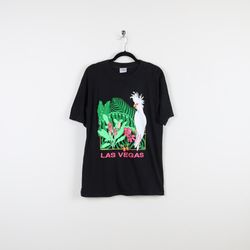 vintage 90s black las vegas parrot floral graphic print tee