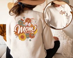 mama shirt, back print graphic tee, groovy retro mama floral