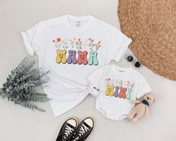 flower mama mini shirts, first mothers day, matching mom and baby shirt