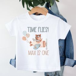 aviator bear first birthday shirt, time flies 1st birthday outfit, rom