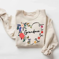 personalized grandma floral heart shirt for mothers day gifts, grandma floral t-shirt, mothers day gift for grandma