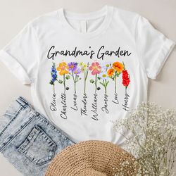 personalized grandmas garden shirt, grandma birth month flower t-shirt, mothers day gift for grandma, mimi gifts, mimi