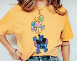 stitch wears mickey ears with balloons comfort colors shirt, lilo & st