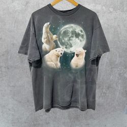 three polar bears vintage graphic t-shirt, retro polar bear moon tshirt, bear lovers, funny bear shirt, oversized washed