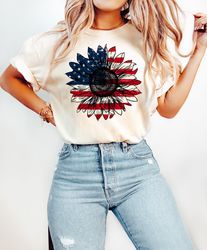 America Sunflower Shirt, USA Flag Flower T Shirt, Gift For American, 4th Of July Flag Graphic T-Shirt, Freedom T Shirt