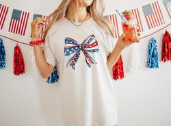 Coquette 4th of July Bows Shirt, American Flag Shirt, USA Shirt, Patriotic Shirt, Coquette Bow Shirt, Fourth of July