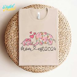 groovy mom est 2024 floral elephant png