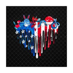 melting american flag heart with poke anime digital file png